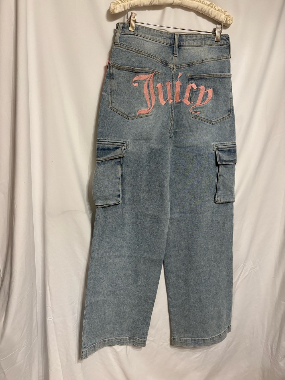 Juicy Couture Light Blue Denim Cargo Jeans with Pink Logo NWT 11/30